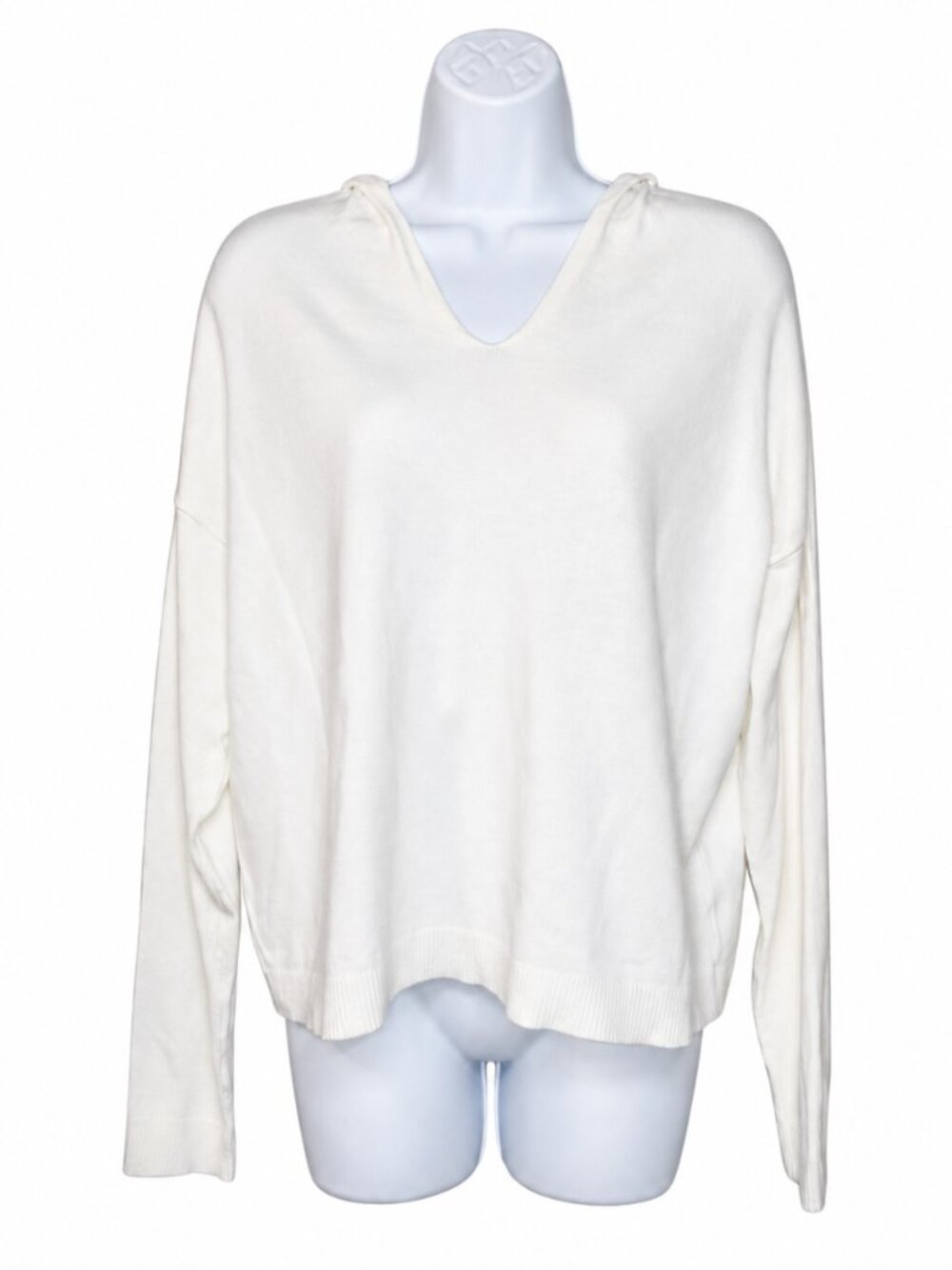 Magaschoni Soft Hooded V-Neck Knit Top Cream | Medium